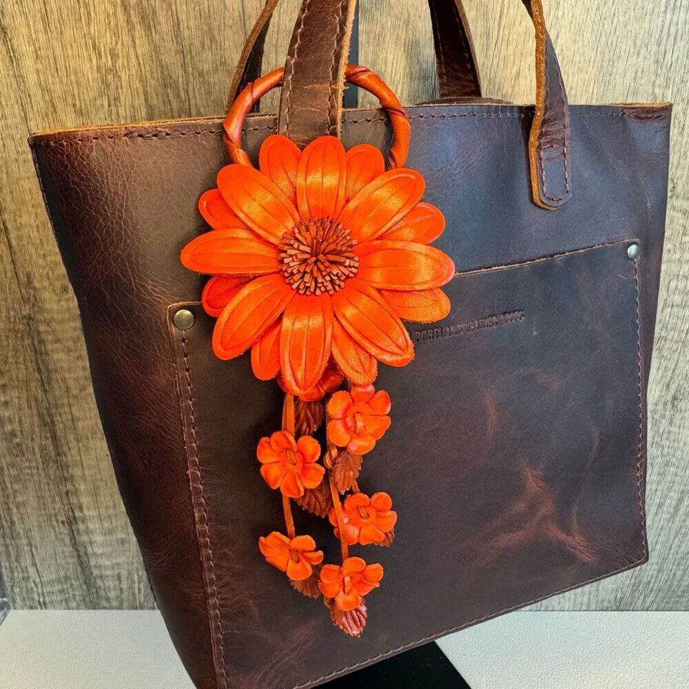 Sunflower Leather Bag Charm Leather Purse Summer Orange Flower Bag Charm NEW